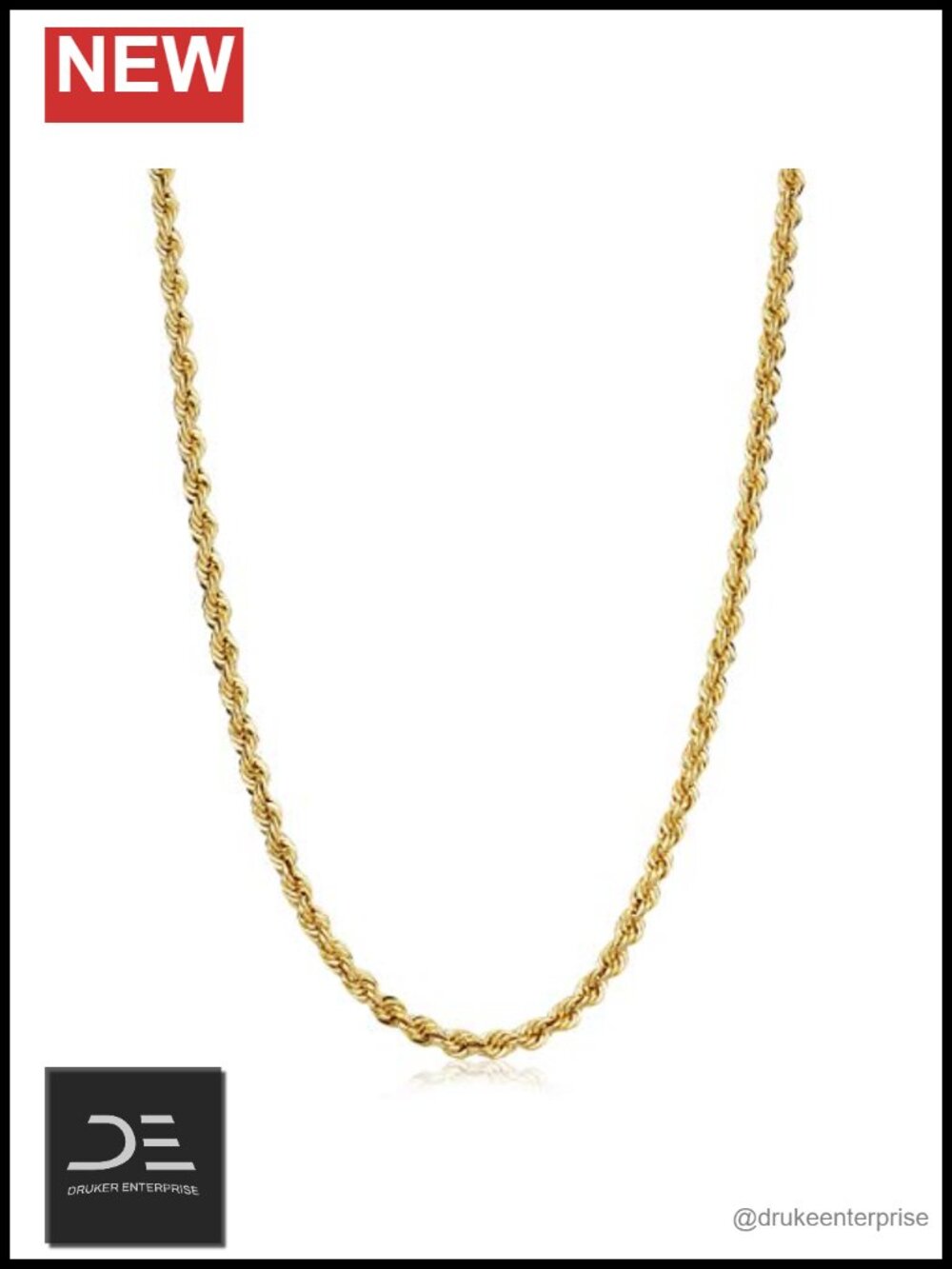 Solid 14k Gold Filled Rope Chain Necklace for Women & Men 22 Inch